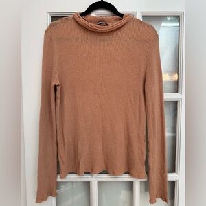 Reformation Warm Tan Dark Peach Ribbed Lightweight Mock Neck Sweater Size Medium